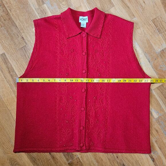 Koret Wool Red Sweater Vest XL Peter Pan Collar Embroidered Button Front Vintage - Picture 5 of 6